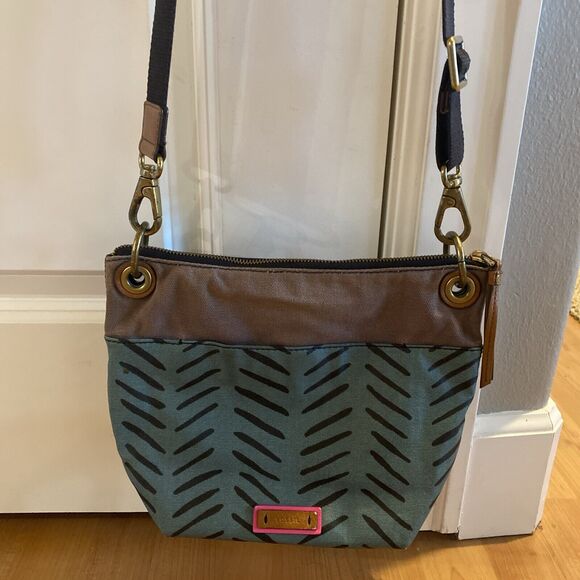 Fossil Crossbody Bag Bucket‎ Keely Herringbone Coated Canvas Adjustable Strap - Picture 2 of 14